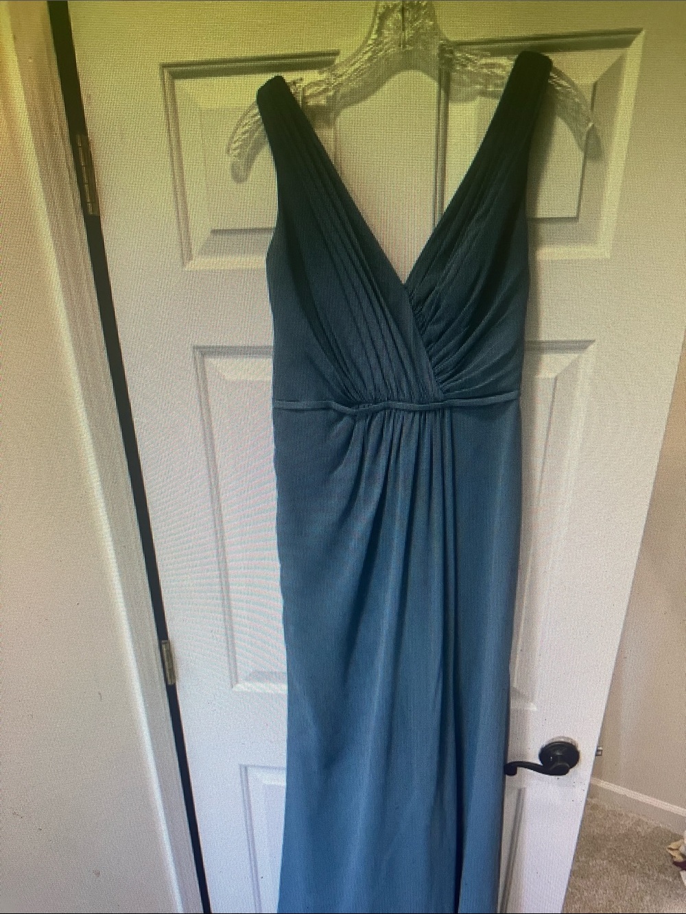 Plunging V-Neck Prom Gown in Teal Blue